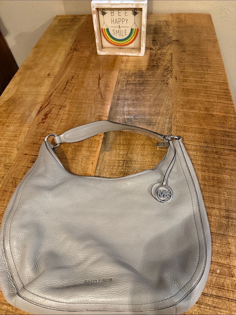 MICHAEL Michael Kors Pebbled Leather Hobo Shoulder Bag in Light Gray